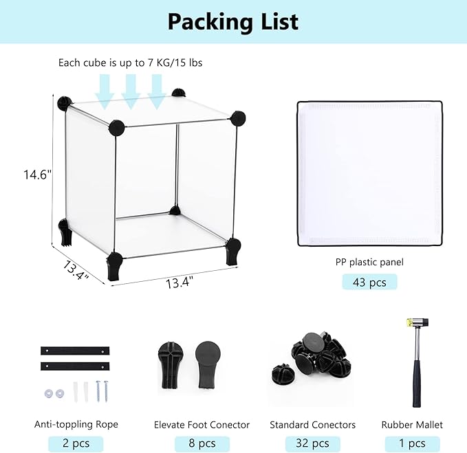 ANWBROAD Cube Storage Organizer 12-cube DIY Modular Closet Organizer Plastic Bookshelf Bookcase Storage Shelves Units Rubber Hammer for Bedroom Office Living Room ULCS012T - LeafyLoom