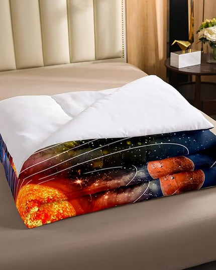 Erosebridal Solar System Bedding Set Full Galaxy Space Comforter Set for Kids Boys Toddler Outer Space Room Decor Nebula Planets Orbit Comforter Celestial Universe Stars Quilt Duvet 2 Pillowcases - LeafyLoom