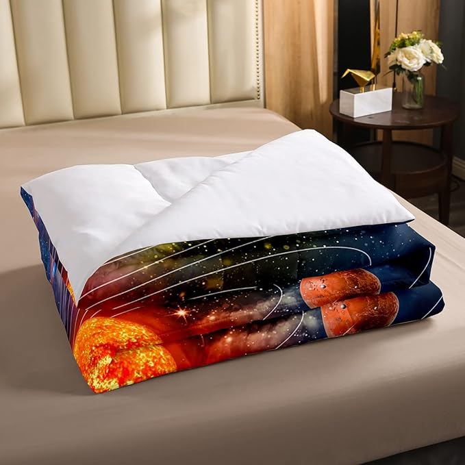 Erosebridal Solar System Bedding Set Queen Galaxy Space Comforter Set for Kids Boys Toddler Outer Space Room Decor Nebula Planets Orbit Comforter Celestial Universe Stars Quilt Duvet 2 Pillowcases - LeafyLoom