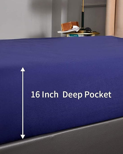 Bed Sheet Set - Brushed Microfiber Bedding - Bedding Sheets & Pillowcases - Deep Pockets - Easy Fit - Breathable & Cooling Sheets -4 Piece Queen Blue Set - LeafyLoom
