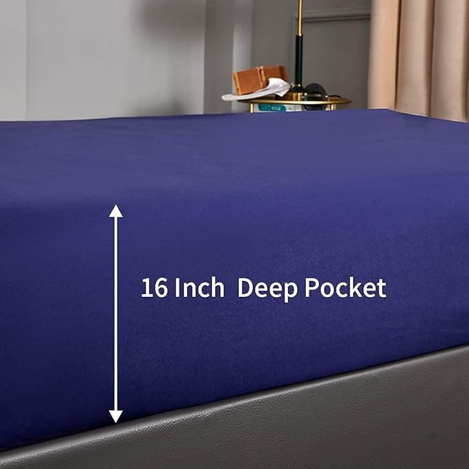 Bed Sheet Set - Brushed Microfiber Bedding - Bedding Sheets & Pillowcases - Deep Pockets - Easy Fit - Breathable & Cooling Sheets -4 Piece Queen Blue Set - LeafyLoom