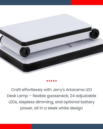 Jerry's Artarama Portable LED Desk Lamp - Flexible Gooseneck, Adjustable Level 24 LEDs, Stepless Dimming Desk Lamp, Perfect for Crafting - includes AC/USB Power Supply (Optional AA Battery) - White - LeafyLoom