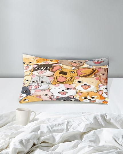 Dog Twin Comforter Set for Boys Bedroom - Dogs Cats Animal Theme Bedding Set for Living Playing Room Ultra Soft Puppy Dogs Kitten Quilt with 1 Pillowcase Kids Room Decor 2Pcs, Twin Size - LeafyLoom