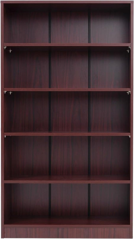 STARY 5 Shelf Mahogany Bookcase 60 inch Tall Wood Bookshelf for Bedroom - LeafyLoom
