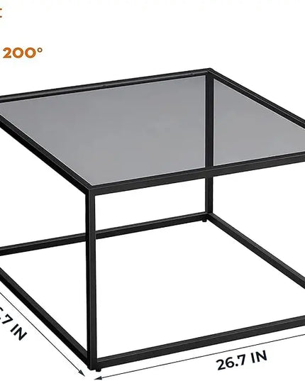 SAYGOER Glass Coffee Table, Small Modern Coffee Table Square Simple Center Tables for Living Room 26.7 x 26.7 x 15.7 Inches, Gray Black - LeafyLoom