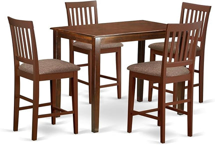 East West Furniture YAVN5-MAH-C 5 Piece Counter Height Pub Set Includes a Rectangle Dining Table and 4 Linen Fabric Kitchen Dining Chairs, 30x48 Inch, Mahogany - LeafyLoom