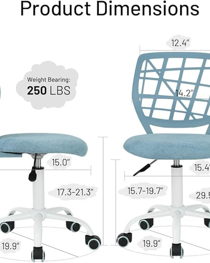 FurnitureR Child Desk Chair Office Chair Adjustable Kids Computer Task Chair Desk Chairs Swivel Armless Children Study Chair with Rolling Wheels, Light Blue - LeafyLoom