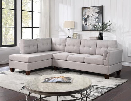 Living Room L-Shape Sectional Sofa with Left Facing Chaise, Linen Upholstered Reversible Corner Couch for Home, Small Space, Apartment, Light Gray, 97 Inch - LeafyLoom