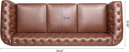 3-Seaters Living Room Clasic Chesterfield Sofa Couch Button Tufted PU Leather Upholstered Sofa&Couch with Luxury Roller Armrest Soild Wood Legs Movable Cushions & Nailhead Decor - LeafyLoom