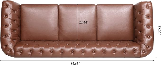 3-Seaters Living Room Clasic Chesterfield Sofa Couch Button Tufted PU Leather Upholstered Sofa&Couch with Luxury Roller Armrest Soild Wood Legs Movable Cushions & Nailhead Decor - LeafyLoom