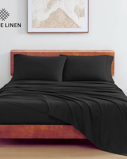 LANE LINEN 100% Organic Cotton Twin Bed Sheet Set, 3 Pc Twin Size Sheets Set, Soft & Breathable Twin Sheet Set Boys, Hotel Style Bedding Sheets & Pillowcases, 15" Deep Twin Fitted Sheet - Black - LeafyLoom