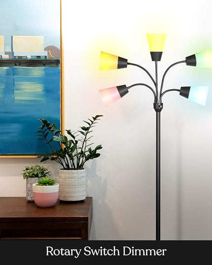 Brightech Medusa Modern LED Floor Lamp – Multi Head Floor Lamp for Living Rooms & Offices – Tall Lamp with Interchangeable Shade, Standing Lamp with 5 LED Bulbs for Hobbies - Black - LeafyLoom