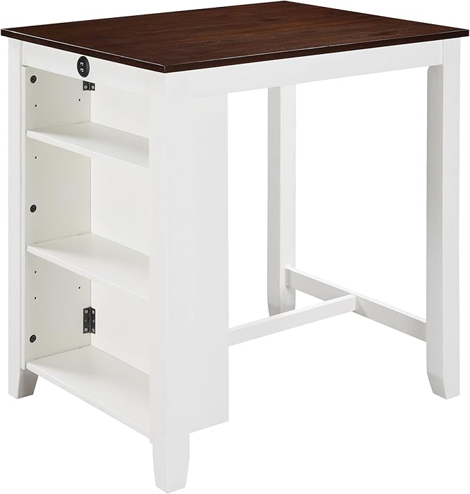 NicBex 28Inch Rectangular Dining Table,Counter Height Kitchen Table with USB Charging Ports and Shelves for 2 to 4,Small Dining Room Table for Kitchen,Meeting Room and Living Room,Space-Saving,White - LeafyLoom