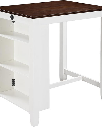 NicBex Kitchen Table for 2 Dining Room Table Set 3-Piece Small Space Counter Height Dining Table with Shelves and 2 Chairs for Small Space, Apartment, Breakfast Nook, White - LeafyLoom