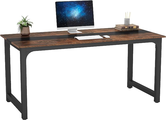 Tribesigns Modern Computer Desk, 70.8 x 31.5 inch Large Office Desk Computer Table Study Writing Desk Workstation for Home Office, Rustic/Black - LeafyLoom