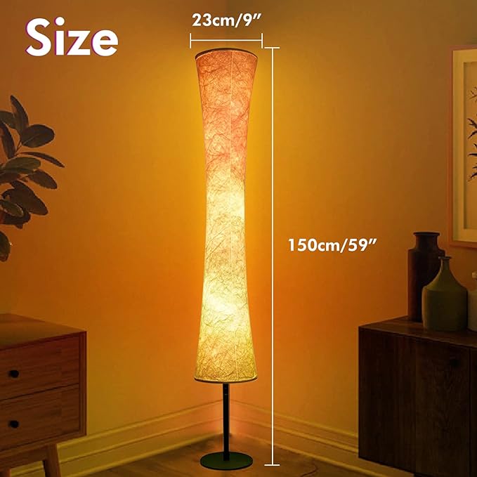 AKT LIGHTING Smart Floor Lamp, RGB Color Changing LED Lamp, App Control Modern Floor Lamp with DIY Mode and Music Sync, Standing Lamp with White Fabric Shade for Living Room, Bedroom and Play Room - LeafyLoom