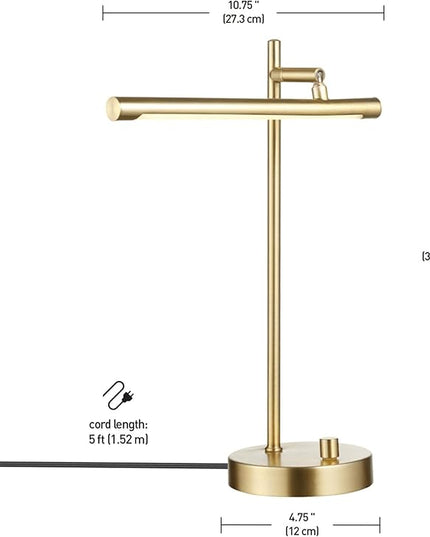 Globe Electric 52889 West 15" LED Integrated Desk Lamp, Matte Brass, 200 Lumens, Dimmer Rotary Switch - LeafyLoom