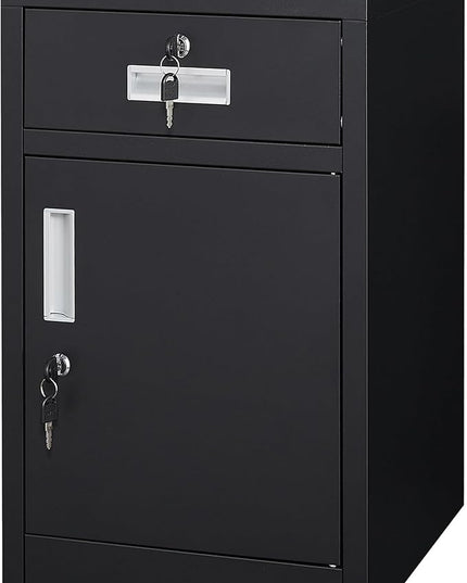 File Cabinet with Lock, Under Desk Locking Cabinet,Filing Cabinet for Home Office,Metal Filing Cabinet,Printer Stand Cabinet (Black) - LeafyLoom