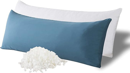 WhatsBedding Memory Foam Body Pillow with Breathable Zippered Cotton Cover, Full Body Pillow for Adults, Long Pillow for Sleeping, Firm Body Pillow Fluffy Supportive - Foggy Blue - LeafyLoom