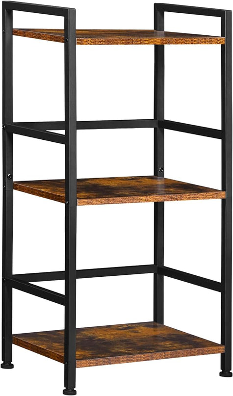 ELYKEN Small Bookshelf, 3-Tier Bookcase with Metal Frame, Vintage Display Book Shelf, Freestanding Open Organizer Shelves for Office Study Living Room, Bedroom, Rustic Brown - LeafyLoom