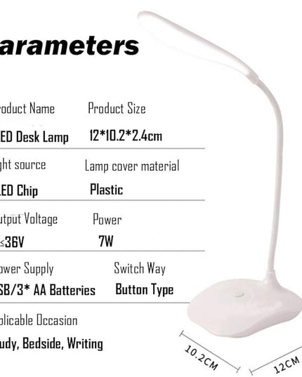 LED Table Lamp,Portable Eye-Protected Flexible Gooseneck Small Desk Lights for Dorm Study Office Bedroom-USB or 3 AA Batteries Powered -Not Include Batteries(1 Pack) - LeafyLoom