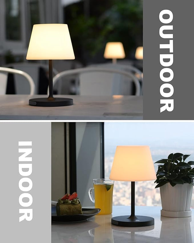 Outdoor Battery Operated Table Lamp Waterproof, 4000mAh Cordless Table Lamp Rechargeable, Touch Dimmable Desk Lamp, LED Night Light for Patio Camping Restaurant Home, H9.6in, Dark Grey - LeafyLoom