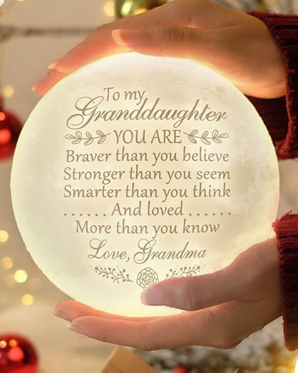 Mothers Day Gifts For Granddaughter, Engraved Moon Lamp Night Light, Birthday Gifts Ideas, Valentines Day Gifts For Her, Granddaughter Gifts From Grandma, Birthday Decorations Indoor, Teen Girl Gifts - LeafyLoom