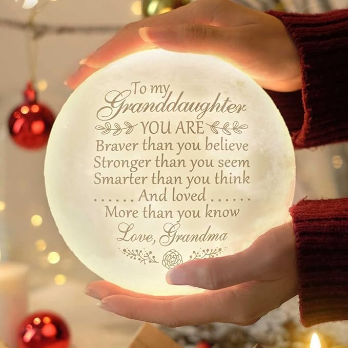 Mothers Day Gifts For Granddaughter, Engraved Moon Lamp Night Light, Birthday Gifts Ideas, Valentines Day Gifts For Her, Granddaughter Gifts From Grandma, Birthday Decorations Indoor, Teen Girl Gifts - LeafyLoom