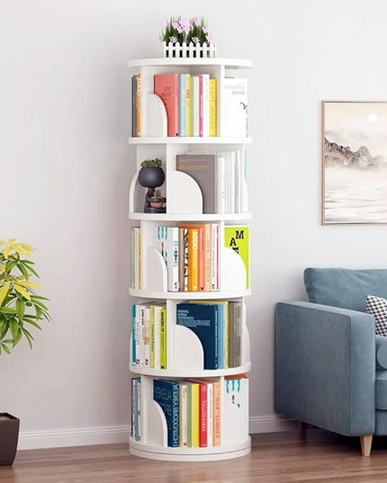 Nisorpa 5 Tier Rotating Bookshelf, 360° Revolving Bookcase Rotating Stackable Shelves Floor-Standing Storage Display Rack Used in Bedrooms Living Rooms Study Office (63"x18"x18") - LeafyLoom