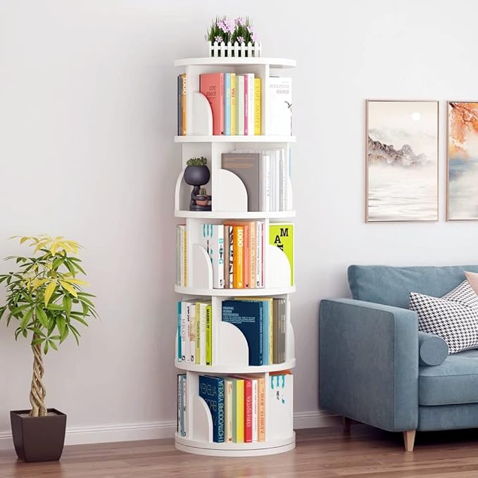 Nisorpa 5 Tier Rotating Bookshelf, 360° Revolving Bookcase Rotating Stackable Shelves Floor-Standing Storage Display Rack Used in Bedrooms Living Rooms Study Office (63"x18"x18") - LeafyLoom