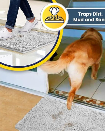 Muddy Mat® Shown on TV – Super Absorbent Microfiber Dog Door Mat for Muddy Paws, Non-Slip Washable Pet Rug, Quick Dry Chenille Entryway Carpet, Machine Washable Indoor Outdoor mat, White 28"x18" MuddyMat