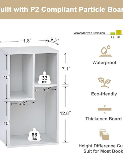 VECELO Small White Bookshelf, 3 Cube Shelf, Fits Tallest Hardcovers, Horizontal Available, Modern Storage Organzier for small spaces, kids, Pearl White - LeafyLoom