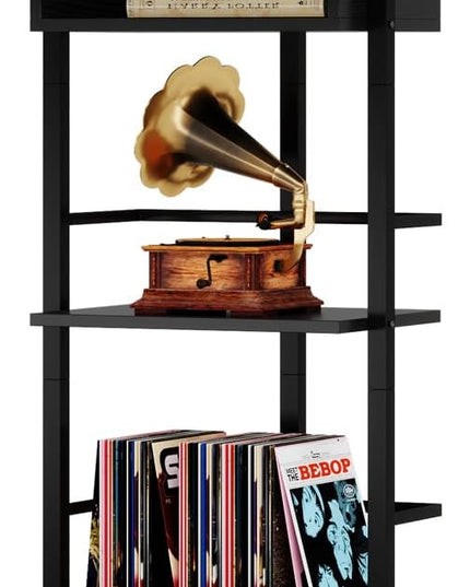 Bookshelf 5-Tier Bookshelf: Tall Corner Bookcase Industrial Narrow Book Shelves Vintage Wood Bookshelf Storage Organizer Display Book Rack for Living Room Bedroom Office Home (Black) - LeafyLoom