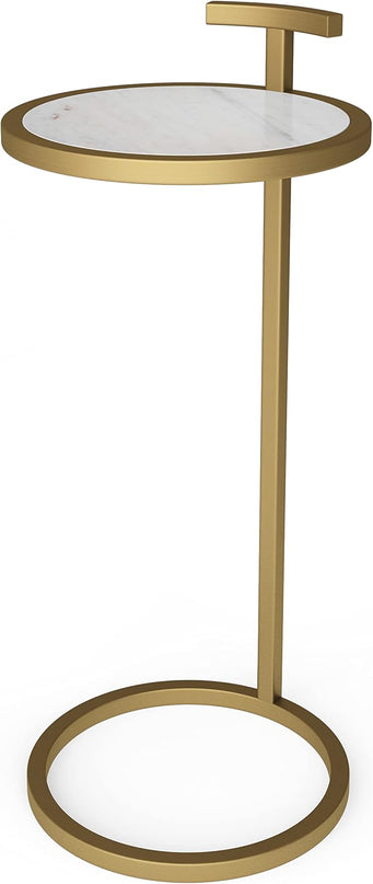 SIMPLIHOME Brook Contemporary 10 Inch Wide Metal C Side Table in White / Gold, For the Living Room and Bedroom - LeafyLoom
