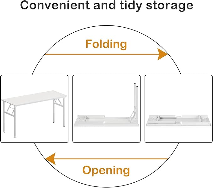 Need Home Office Desk Large Computer Desk 60 inch Sturdy Table Foldable Desk Gaming Computer Table No Assembly Required, White&White Frame AC5DW(152.4 * 60) - LeafyLoom
