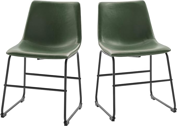 Walker Edison Douglas Urban Industrial Faux Leather Armless Dining Chairs, Set of 2, Green - LeafyLoom