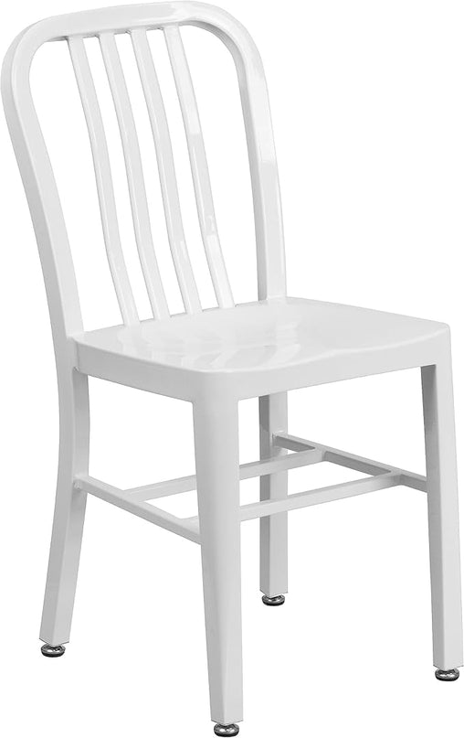 Flash Furniture Commercial Grade White Metal Indoor-Outdoor Chair - LeafyLoom