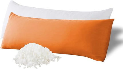 WhatsBedding Memory Foam Body Pillow with Breathable Zippered Cotton Cover, Full Body Pillow for Adults, Long Pillow for Sleeping, Firm Body Pillow Breathable Fluffy Supportive - Orange - LeafyLoom