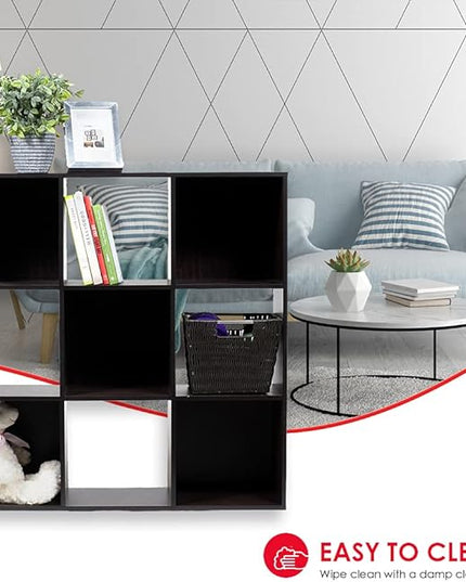 Home Basics 9-Cube Storage Organizer with 11" Shelf Opening Espresso MDF Bookcase and Display Shelf | Open and Closed Back Combination | Horizontal or Vertical Orientation - LeafyLoom