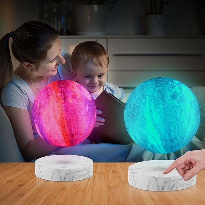 VGAzer Levitating Moon Lamp,Floating and Spinning in Air Freely with 3D Printing LED Moon Light Has 16 Colors 20 Modes for Unique Christmas Gifts,Room Decor (Marble Base 16 Colors Galaxy Moon) - LeafyLoom