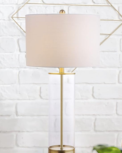 JONATHAN Y JYL2005A Collins 29" Glass LED Table Lamp Modern Contemporary Glam Bedside Desk Nightstand Lamp for Bedroom Living Room Office College Bookcase LED Bulb Included, Clear/Brass Gold - LeafyLoom