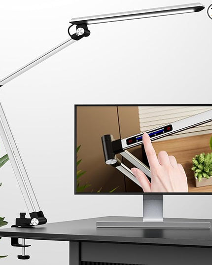 LED Desk Lamp,Swing arm with clamp11W,10 Color Modes Touch Control,Table Lamps with 10 Levels Brightness,Reading Desk Lamps 360 Degree Spin with USB Adapter & Memory Function Silver - LeafyLoom