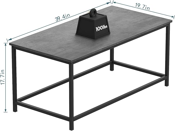 SAYGOER Coffee Table Simple Modern Coffee Tables Open Design Rectangular Minimalist Center Table for Living Room Home Office, Easy Assembly, 39.37x19.69 x17.72, Gray Black - LeafyLoom