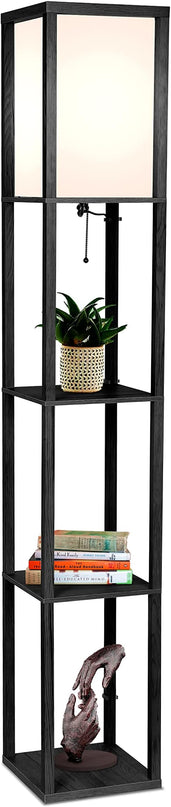 Brightech Maxwell - Modern Shelf Floor Lamp with Shade and LED Bulb Corner Display Lamps Shelves for Living Room, Bedroom Office Black - LeafyLoom