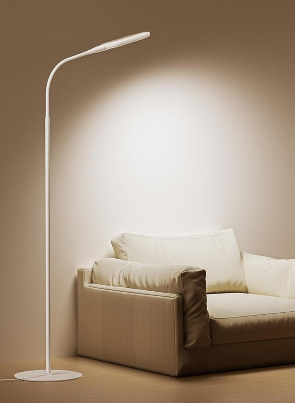 LED Floor Lamp, CRI 95+ Bright Floor Lamps for Bedroom with 4 Hours Auto Off, Stepless Dimming & 3000K-6000K Colors Standing Lamp for Living Room with 360° Gooseneck Reading Lamp for Office - LeafyLoom