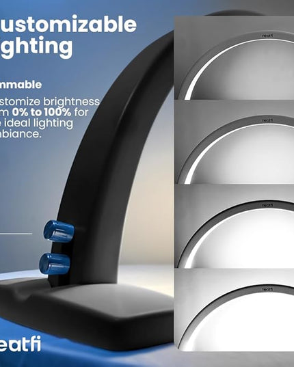 Neatfi Half Moon LED Table Lamp for Estheticians, Nail Tech, and Cosmetician, 1600 Lumens, Dimmable, 3 Light Modes, 40W, 2700K-5600K, Nail Art, Facial, Waxing, Threading, Tattoo (Modern, Black) - LeafyLoom