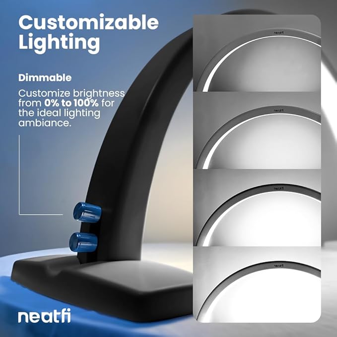 Neatfi Half Moon LED Table Lamp for Estheticians, Nail Tech, and Cosmetician, 1600 Lumens, Dimmable, 3 Light Modes, 40W, 2700K-5600K, Nail Art, Facial, Waxing, Threading, Tattoo (Modern, Black) - LeafyLoom