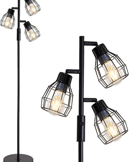 Oneach 64.25" Modern Floor Lamp for Living Room Black Floor Lamp for Bedroom Stand up Lamp for Office Industrial Tall Lamps with Rotary Switch with 3 Metal Lamp Head Adjustable（Bulbs Included） - LeafyLoom
