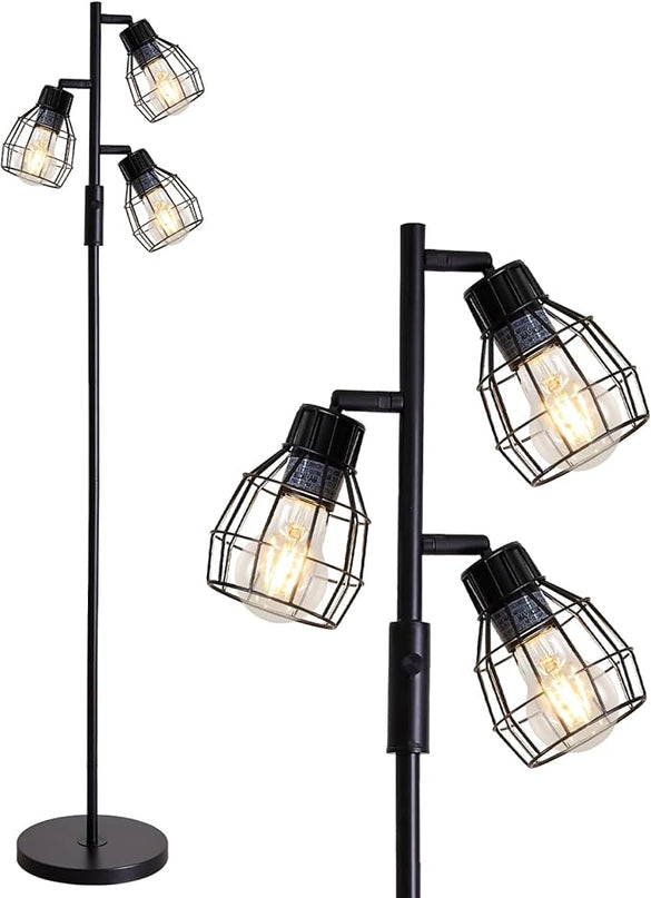 Oneach 64.25" Modern Floor Lamp for Living Room Black Floor Lamp for Bedroom Stand up Lamp for Office Industrial Tall Lamps with Rotary Switch with 3 Metal Lamp Head Adjustable（Bulbs Included） - LeafyLoom