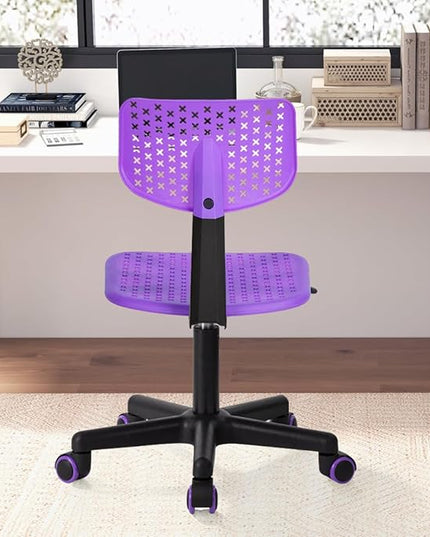Desk Chair Armless Cute Office Chair, Low Back Rolling Home Office Task Chair Adjustable Swivel Study Chair for Girls Teens Adults Children Kids, Purple - LeafyLoom